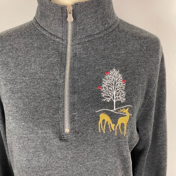 Artisians 1/2 Zip Embroidered Pullover Fleece Tunic Dark Gray Sweater Sz Medium - Picture 7 of 11